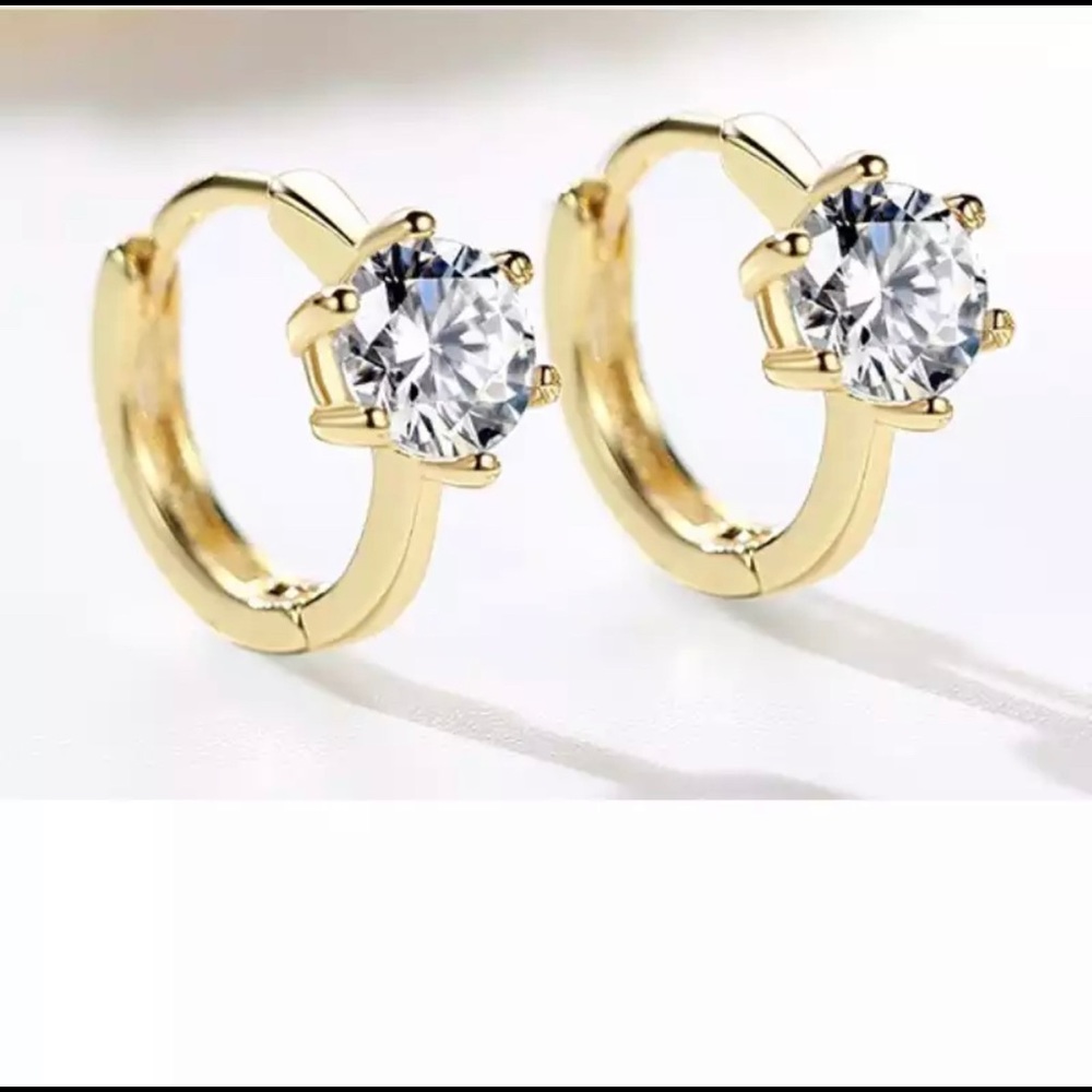 New 14k Gold Filled Geometric Circle Hoop Six-Claw White Sapphire Earrings - Picture 5 of 17
